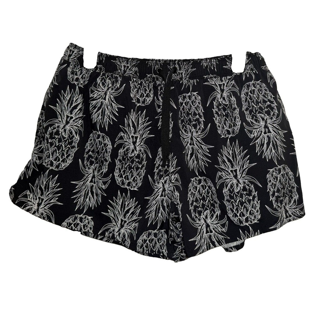 Lauren James Pineapple Print Pull On Shorts Women’s L Black White Stretch